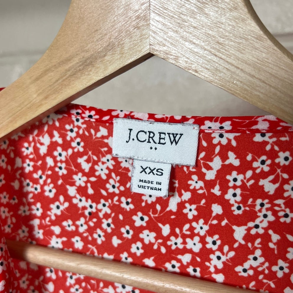 J.Crew Red Lightweight Women Floral Sleeveless pleated tie-neck Top Size XXS
