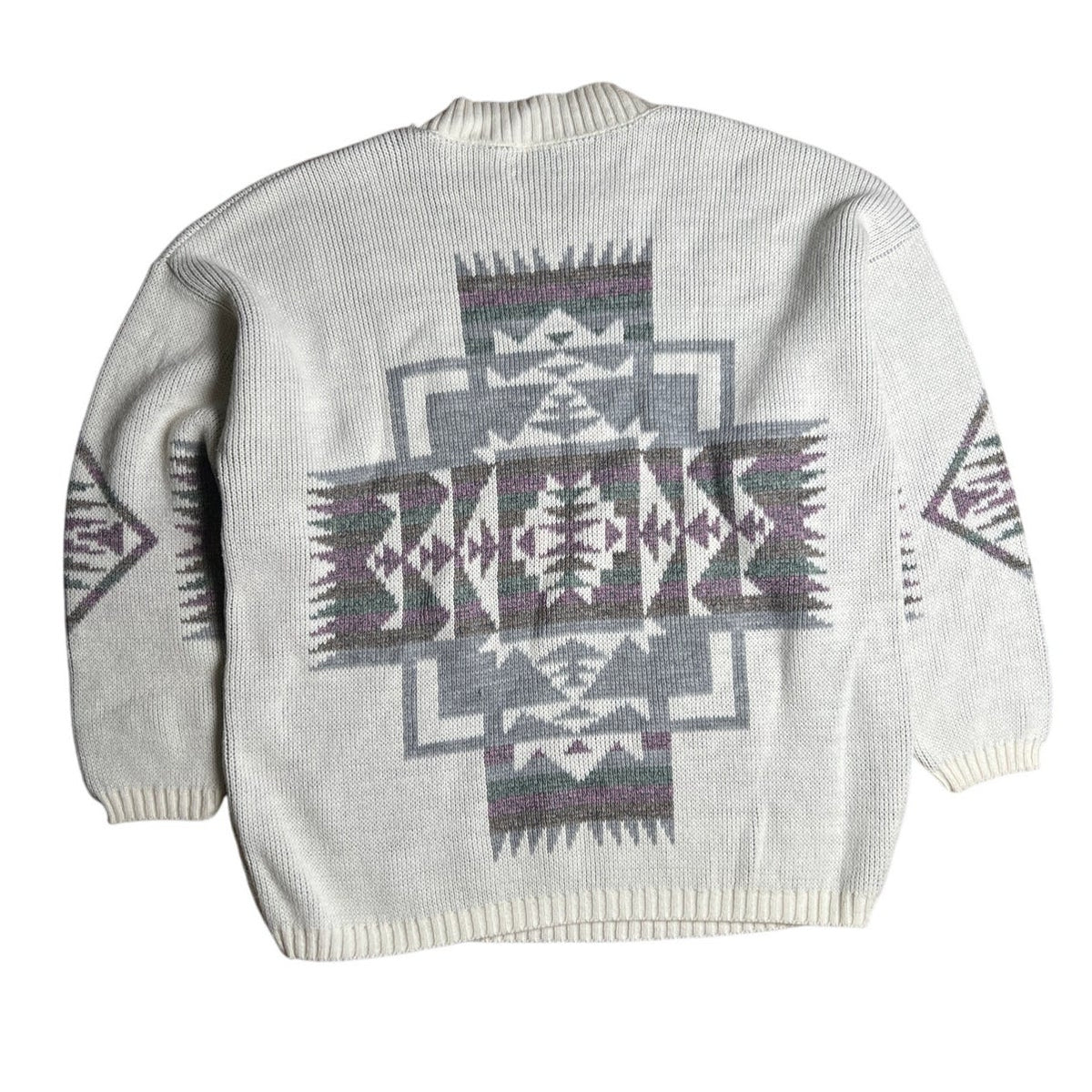 Vintage Garland Aztec Knit Sweater White/Gray Unisex L