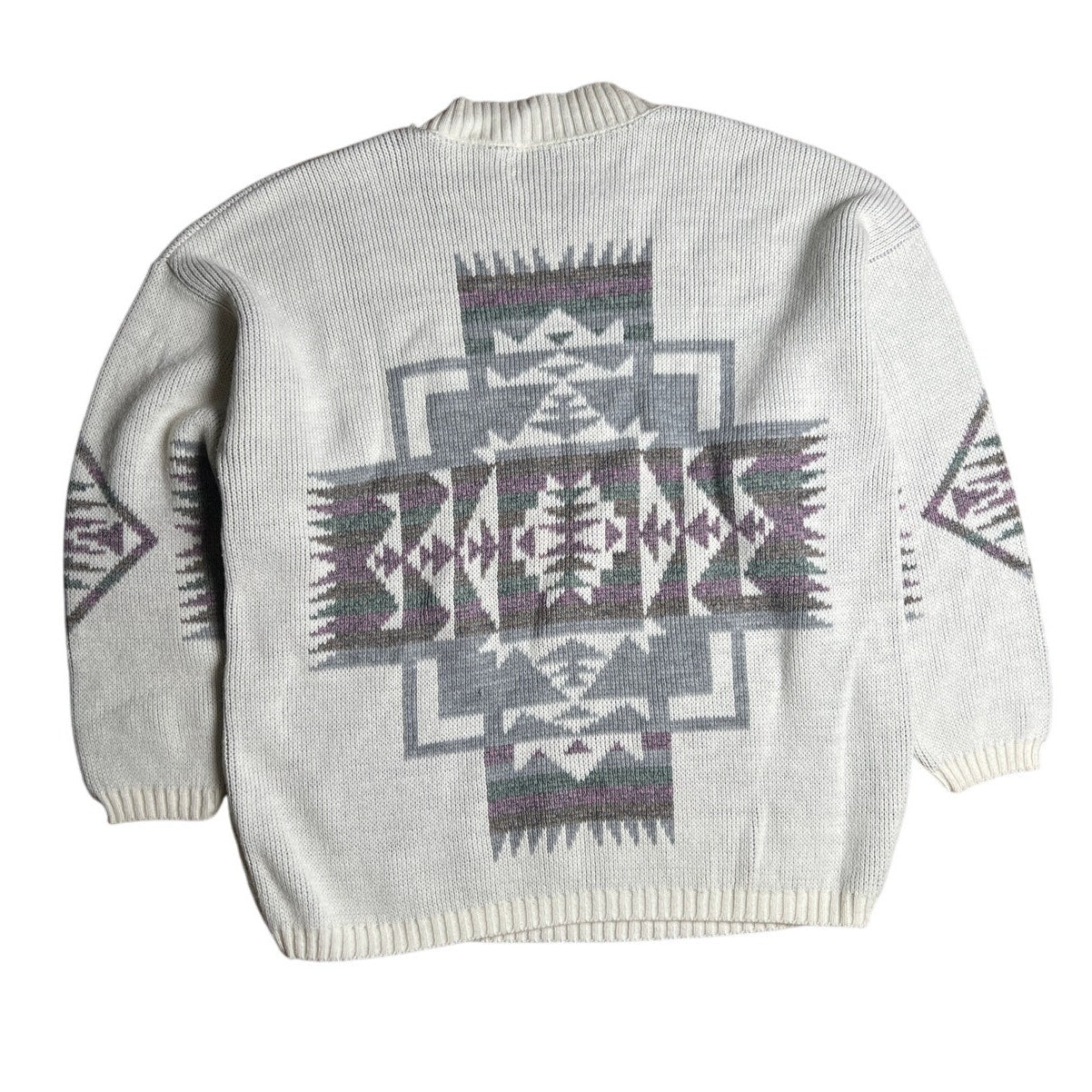 Vintage Garland Aztec Knit Sweater White/Gray Unisex L
