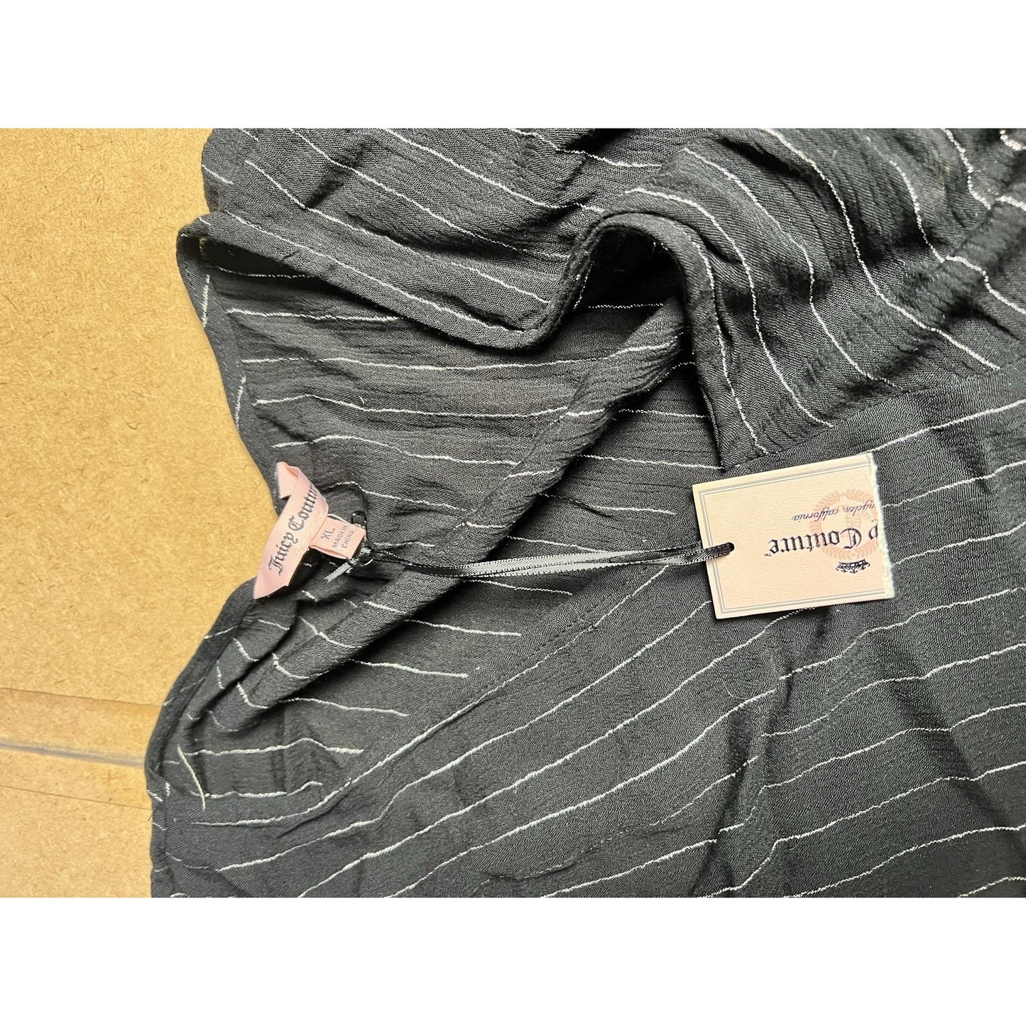 Juicy Couture Top Womens XL Black Striped Flared Sleeve Tie Blouse Casual