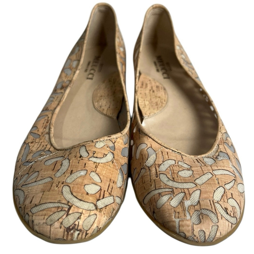 Sesto Meucci Bella Laser-Cut Cork Ballet Flats Shoes Natural Women's Size 10