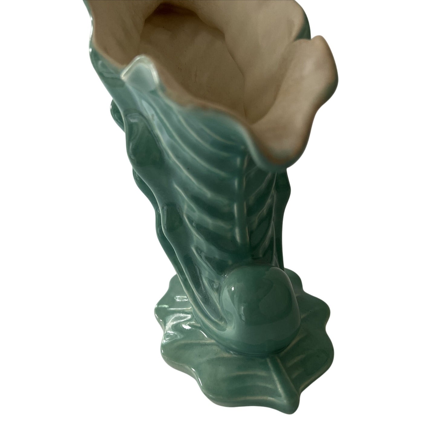 Vintage Redwing Vase, Shell Design, Green Glaze 4x7xH-10.5, Art Deco - EUC