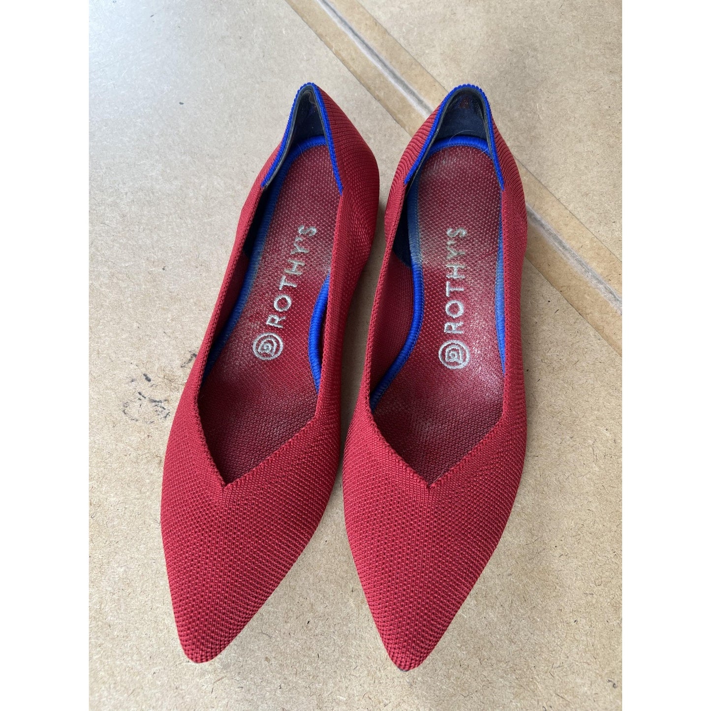 Rothy's Shoes Womens Size 10.5 Red The Point Pointed Toe Knit Flats Cushioned