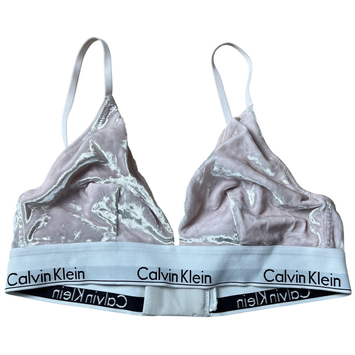 Calvin Klein Bra Womens S Pink Bralette Velvet Wireless Lightly Lined Logo