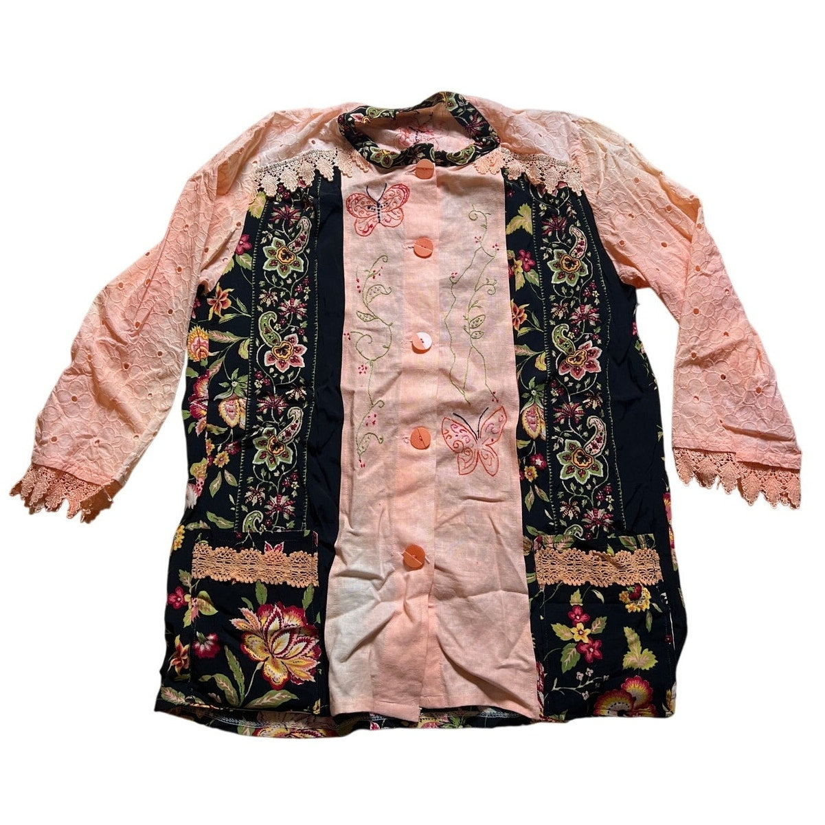 Handmade Floral Button-Up Long Sleeve Cardigan Size Large