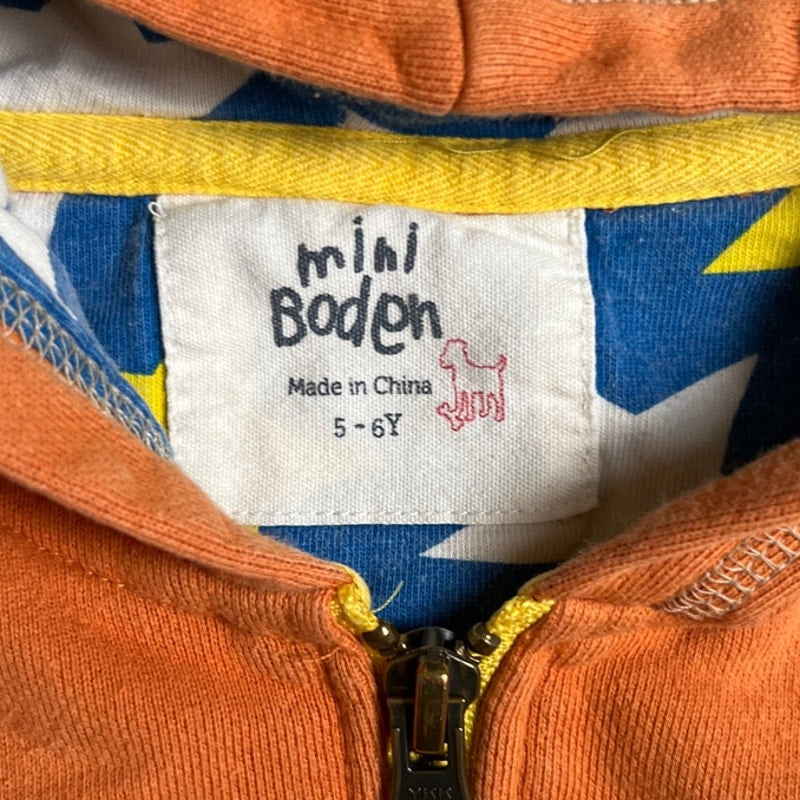 Mini Boden Orange 5-6Y Boy Zip-Up Sweater