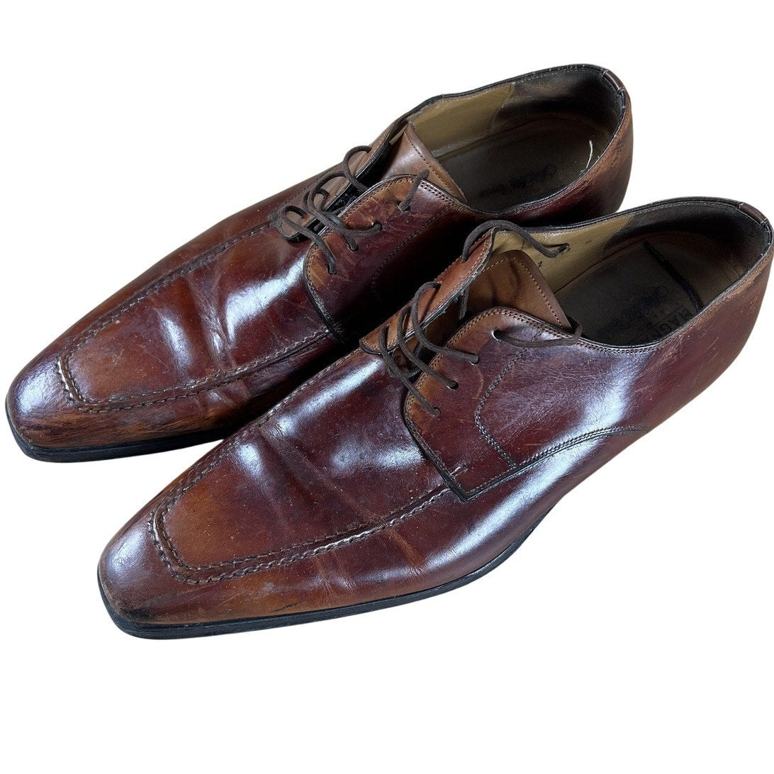 Magnanni Shoes Mens Size 11.5 Brown Derby Leather Lined Dress Square Toe