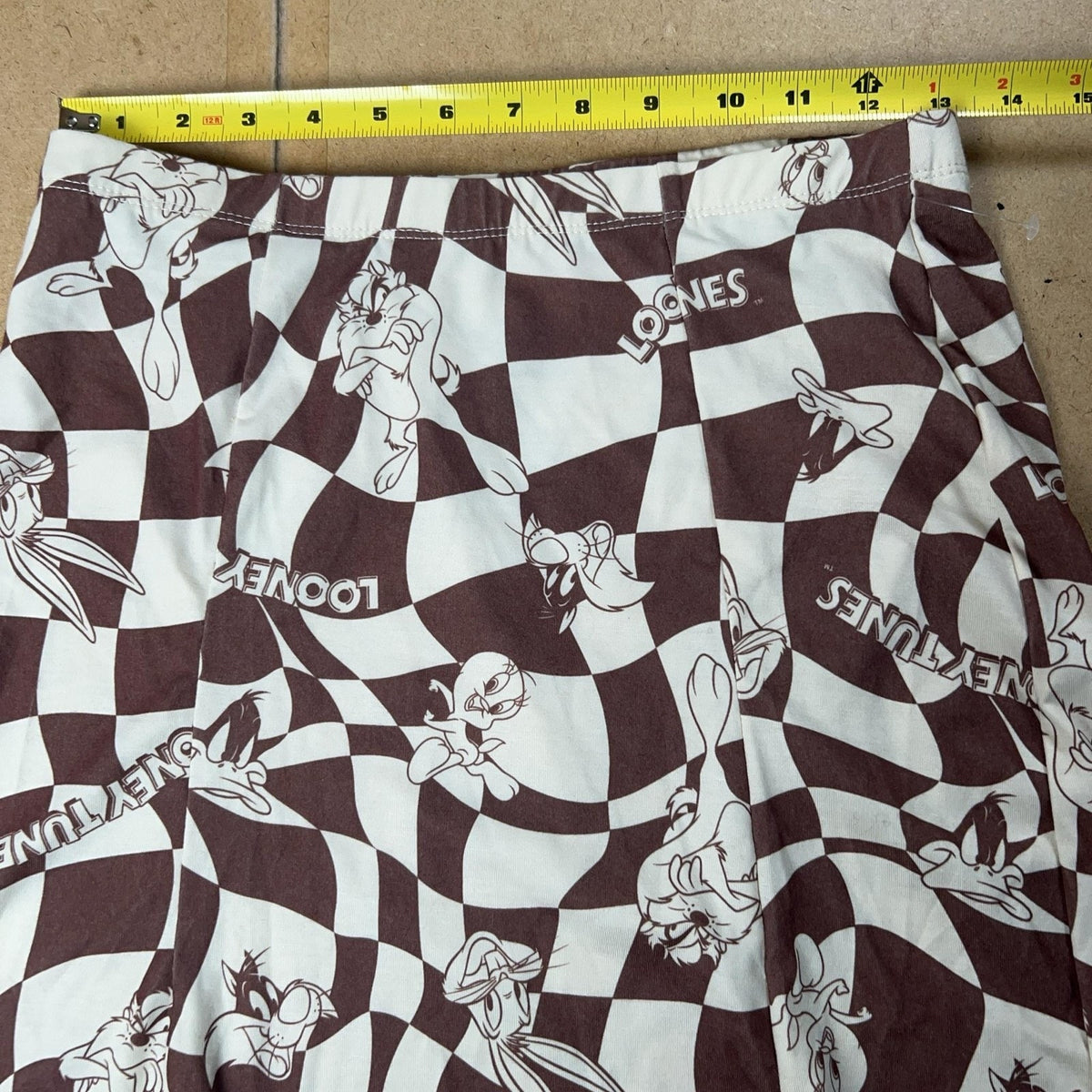 Looney Tunes Skirt Womens S Brown Check Straight Pencil Jersey Stretch