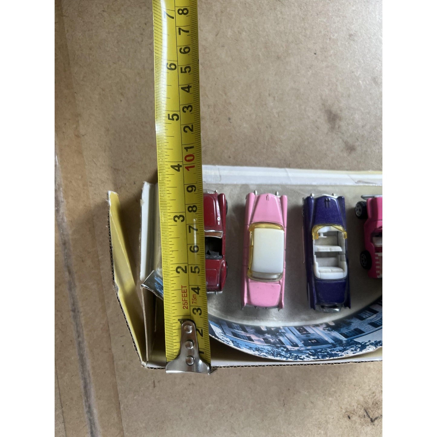 Diecast Toy Car Lot Of 4 Pink Purple Red Mini Cars In Display Box Collectible