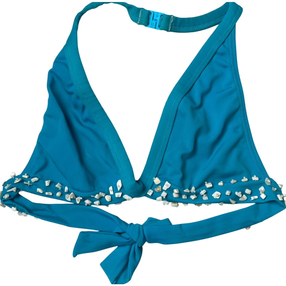 Blue Sequined Swim Top Size Medium Adjustable Strap
