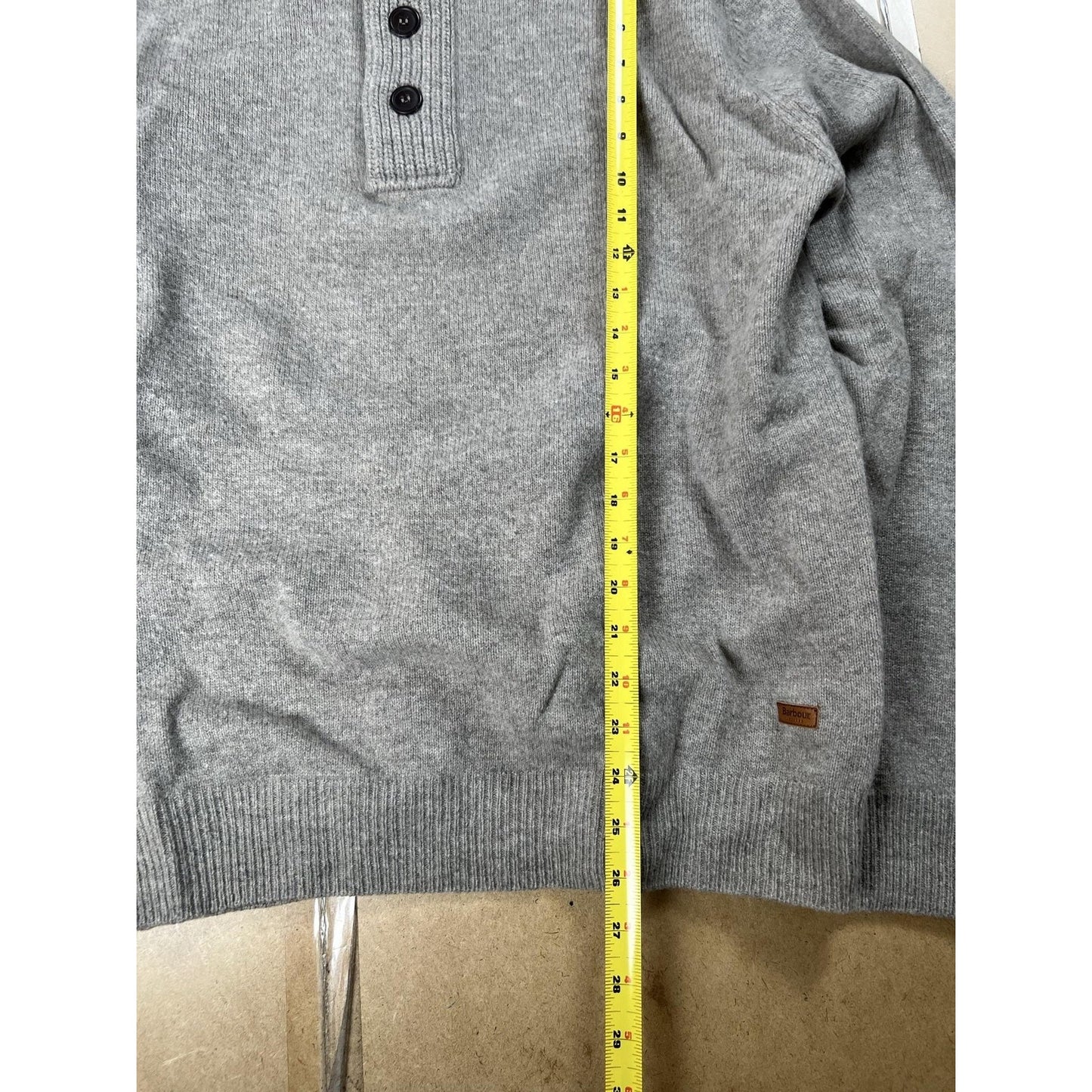 Barbour Sweater Mens L Gray Henley Mock Neck Bamboo Ribbed Button Pullover
