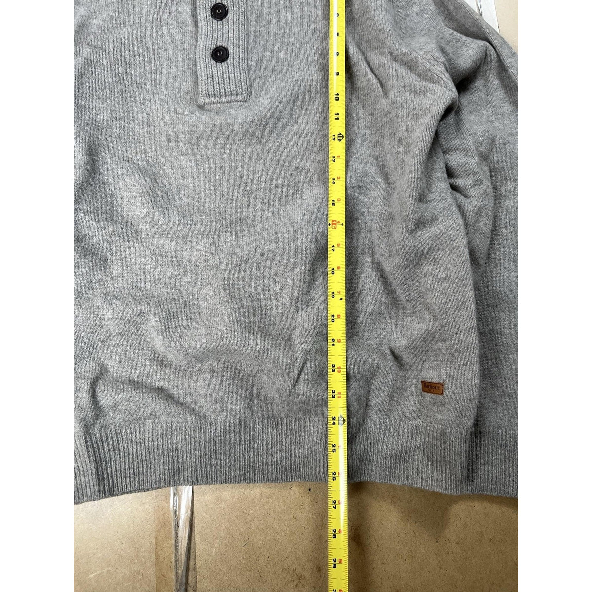 Barbour Sweater Mens L Gray Henley Mock Neck Bamboo Ribbed Button Pullover