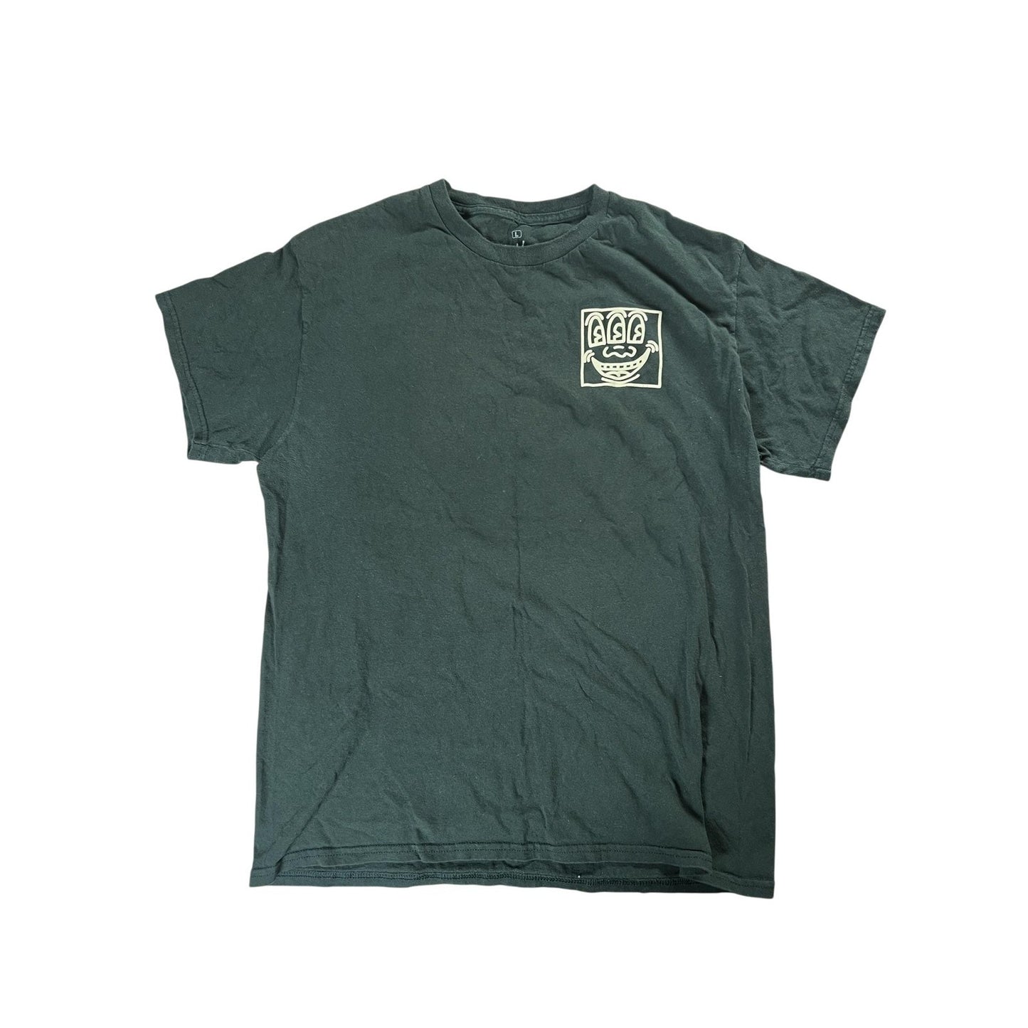 Keith Haring Shirt Mens L Green Cotton Crew Neck Graphic Print Front Tagless