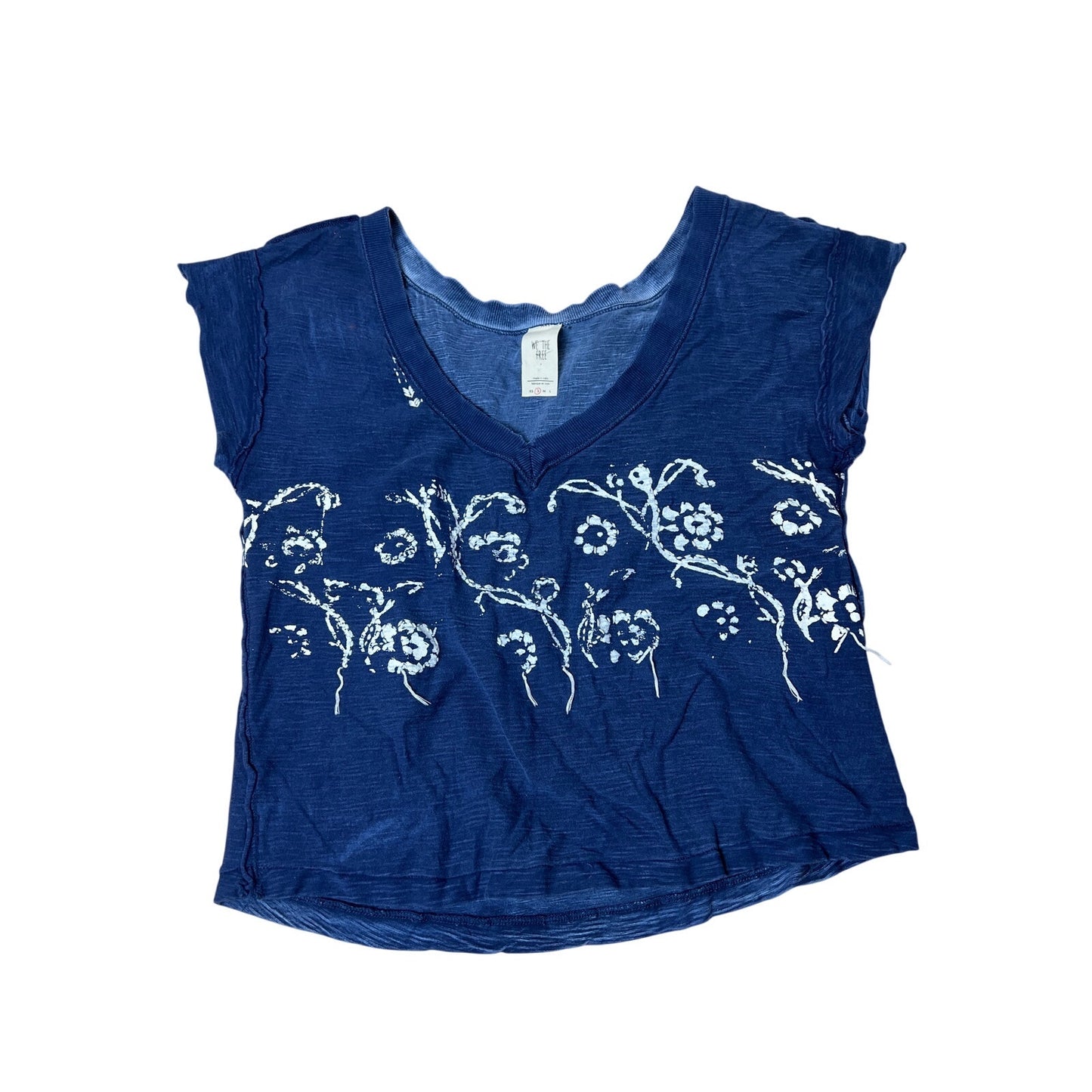 Free People Navy Blue Floral Print Top Size S