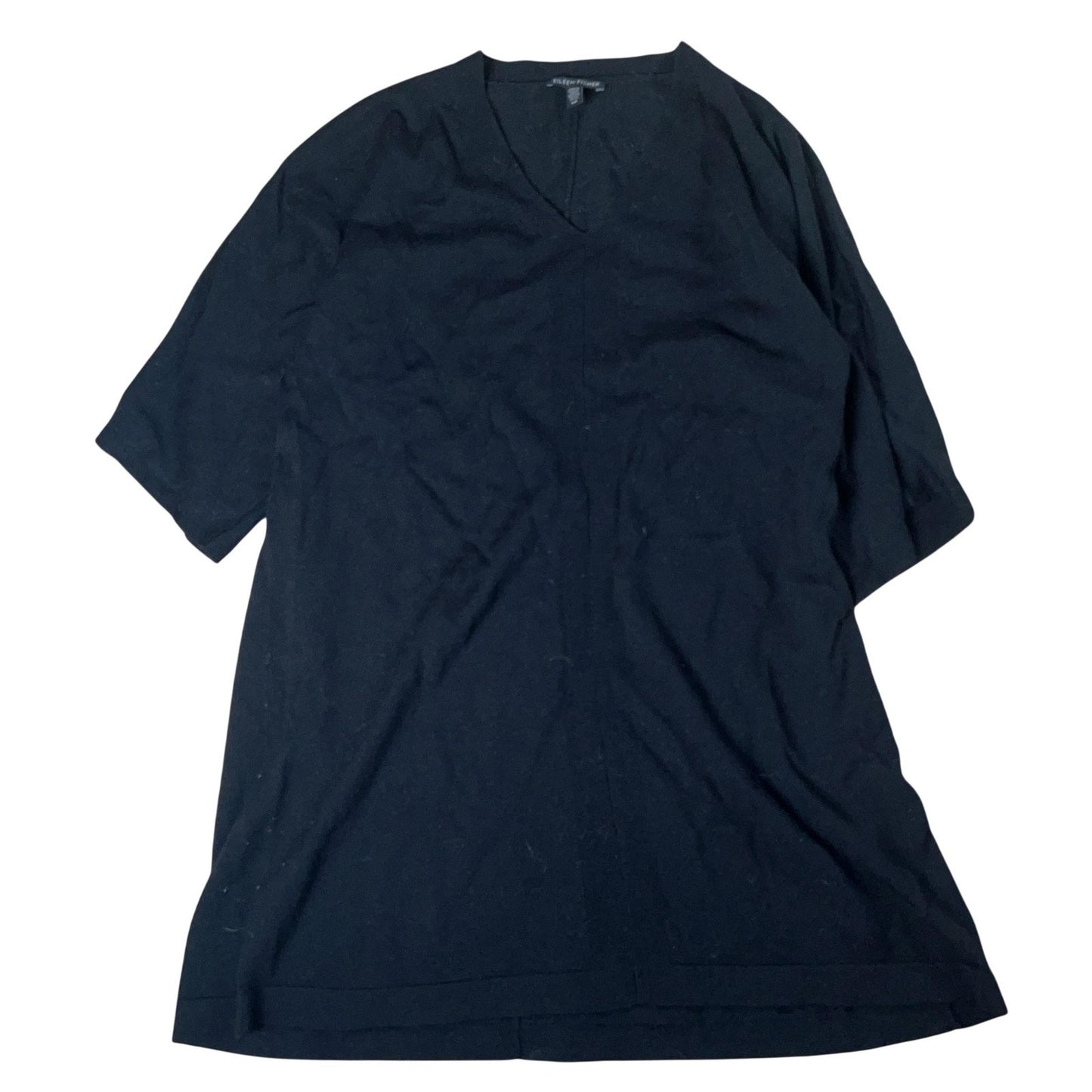EILEEN FISHER Tunic Womens S/P Black V-Neck Merino Wool Jersey Short Sleeve