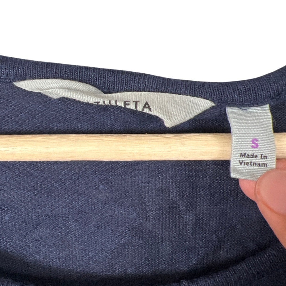 Athleta Size Small 100% Linen New Port Tee Top Navy Blue Women's