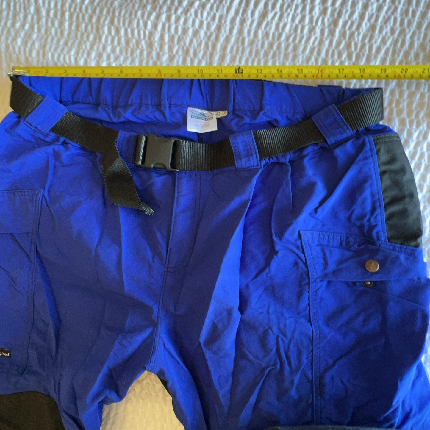 Pants Mens 32x32 Blue Cargo Nylon Relaxed Tapered Flat Front Adjustable Waist