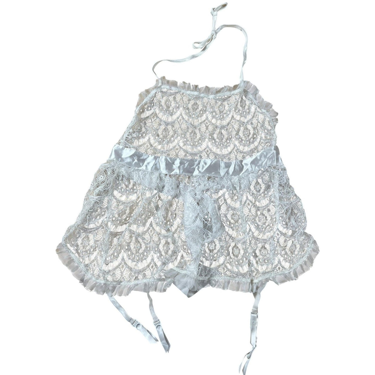 Dreamgirl Lingerie Womens One Size White Lace Bridal Babydoll Garter Halter Tie