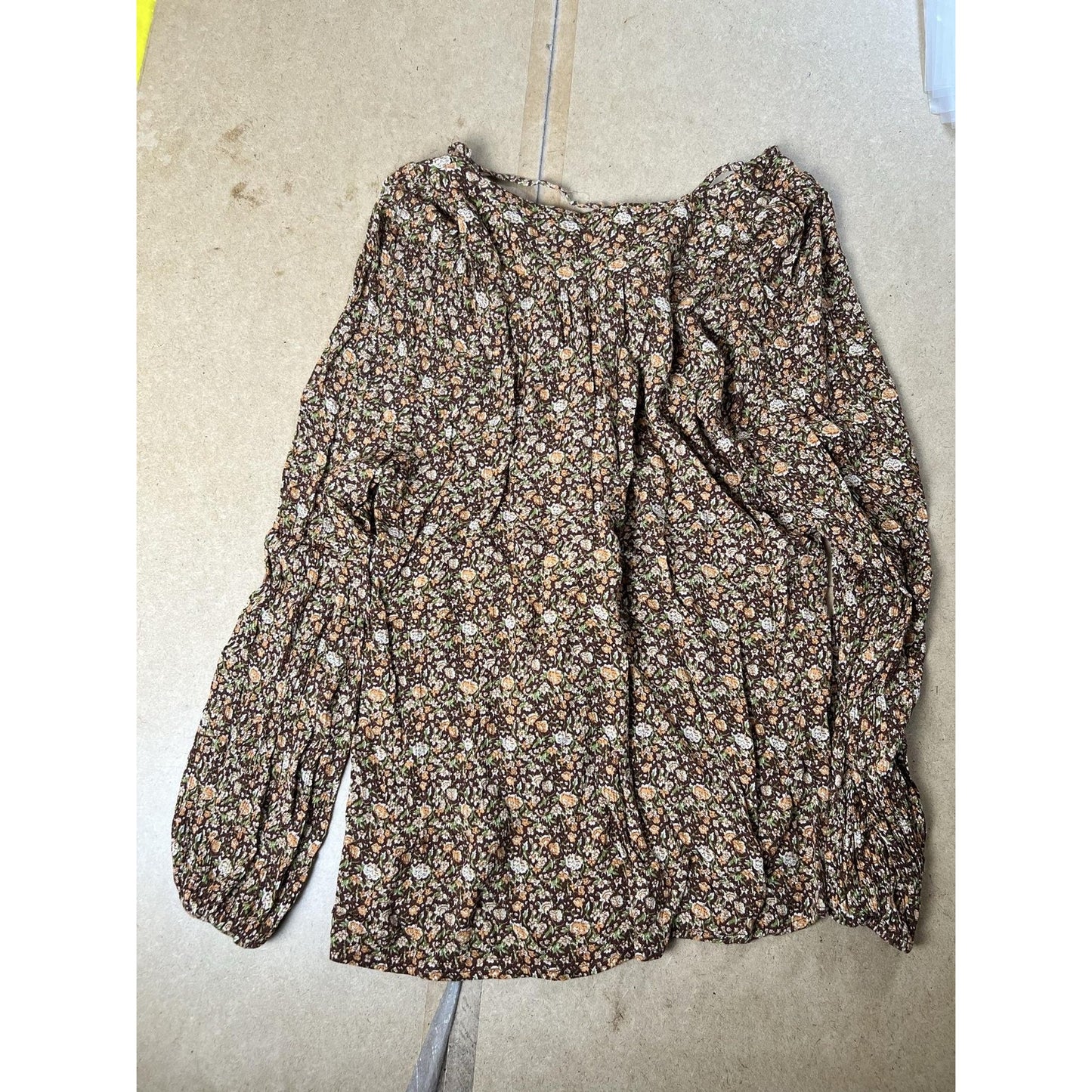 Natural Life Blouse Womens M Brown Tunic Floral Rayon Puff Sleeve Casual
