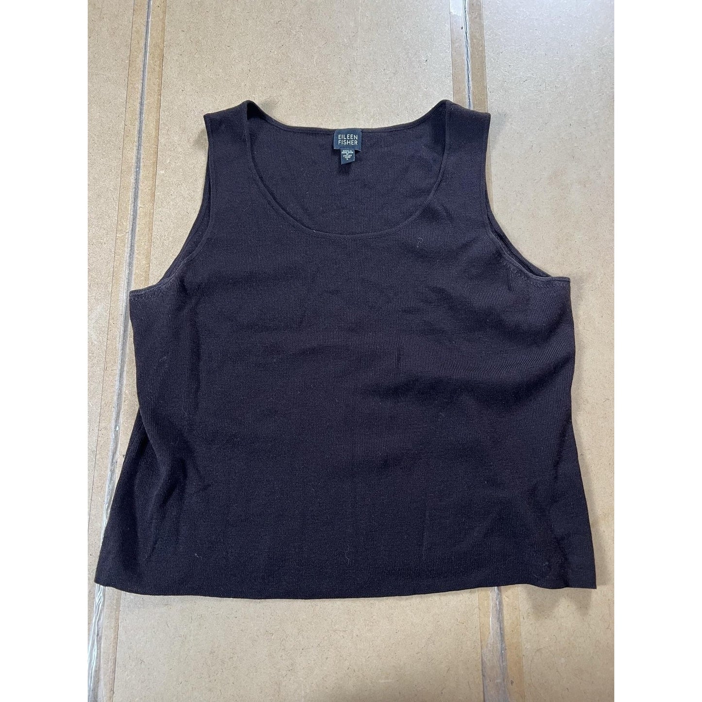 Eileen Fisher Vest Womens L Brown Sleeveless Scoop Neck Wool Knit Lightweight