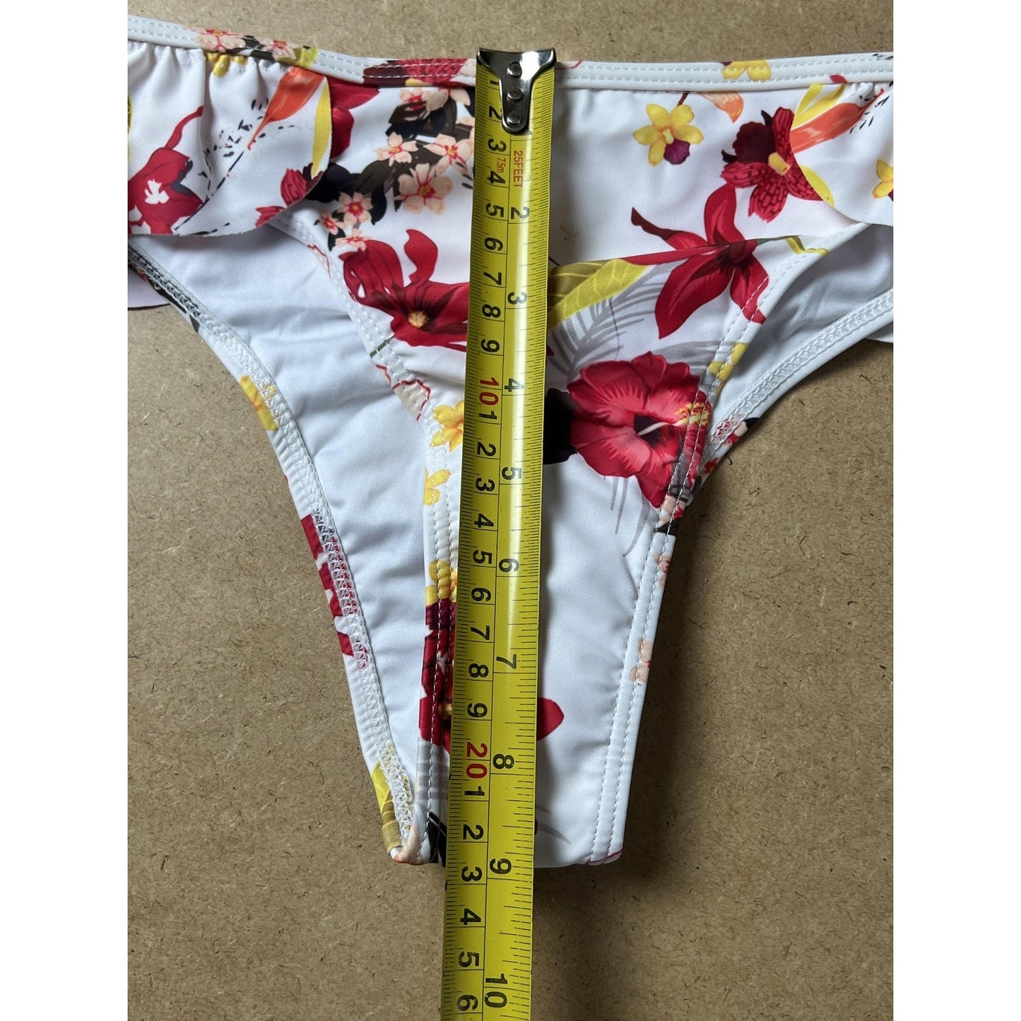 Beachkissd Panties Womens L White Floral Thong High Leg Ruffle Stretch