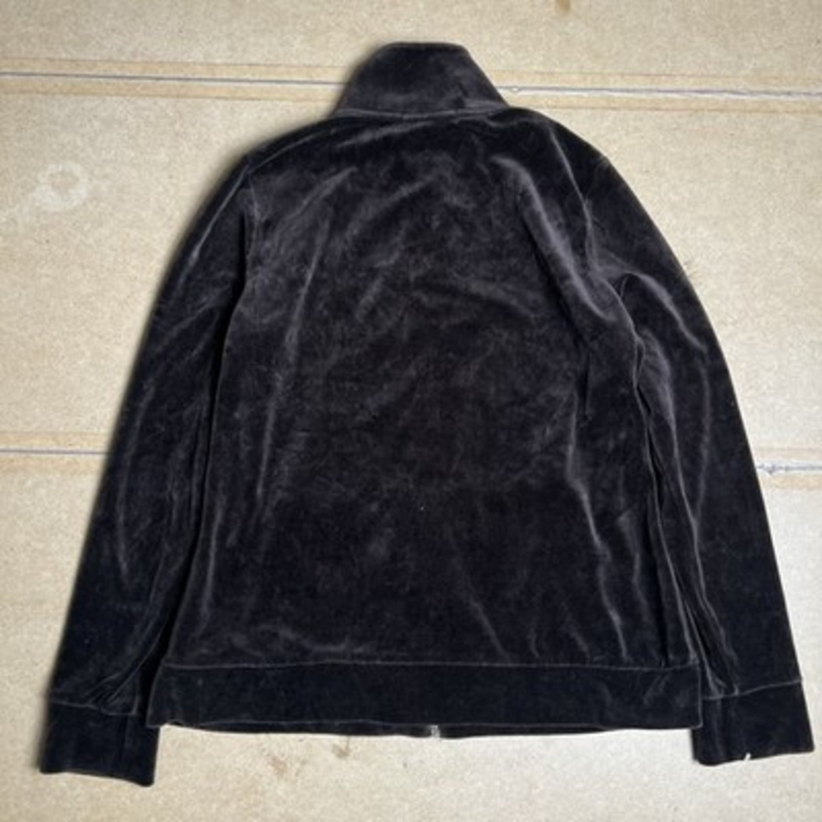 Lauren Ralph Lauren Sweater Womens L Petites Brown Velour Full Zip Pockets