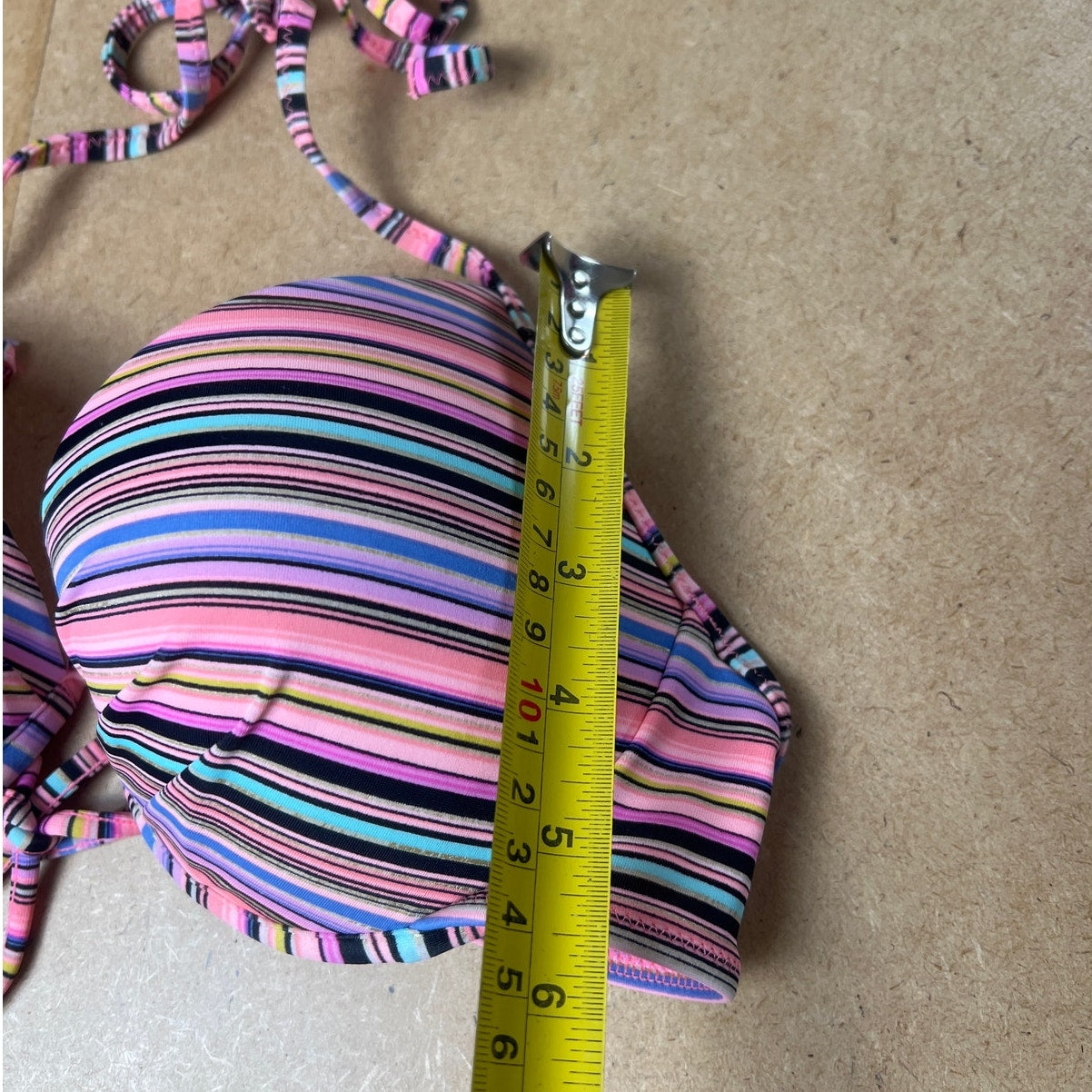 Y2K Victorias Secret 34C Fabulous Bikini Top Padded Striped Pink