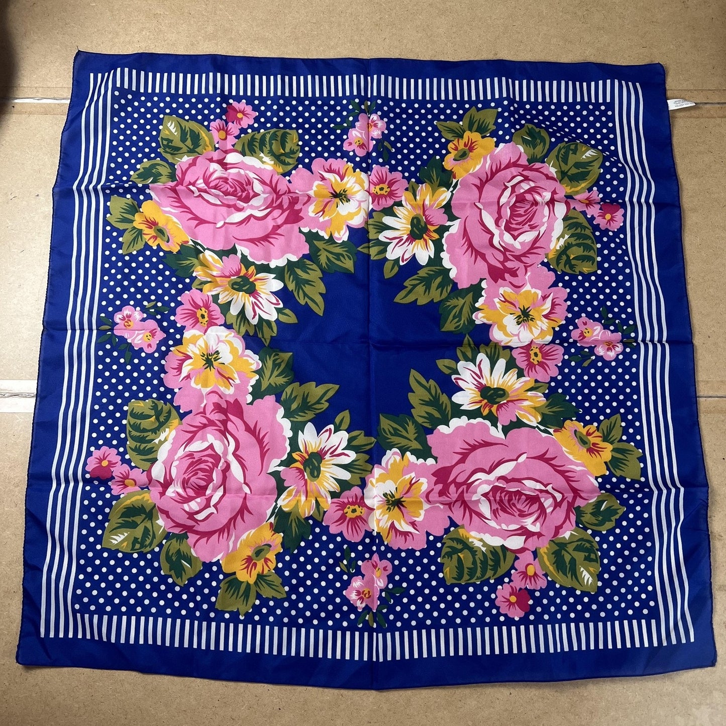Glantex Kerchief Mens One Size Blue Floral Square Scarf Satin Made In Italy