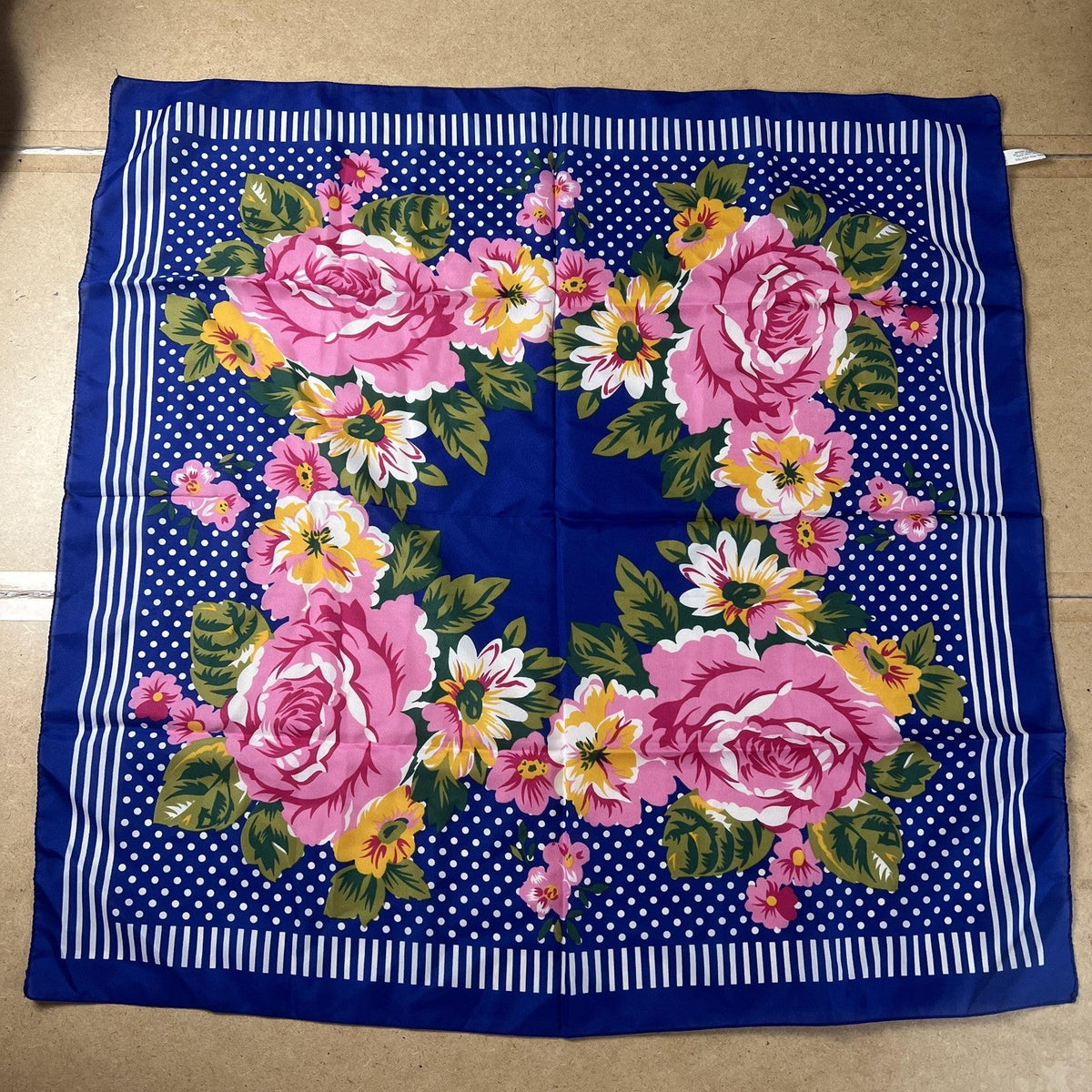 Glantex Kerchief Mens One Size Blue Floral Square Scarf Satin Made In Italy