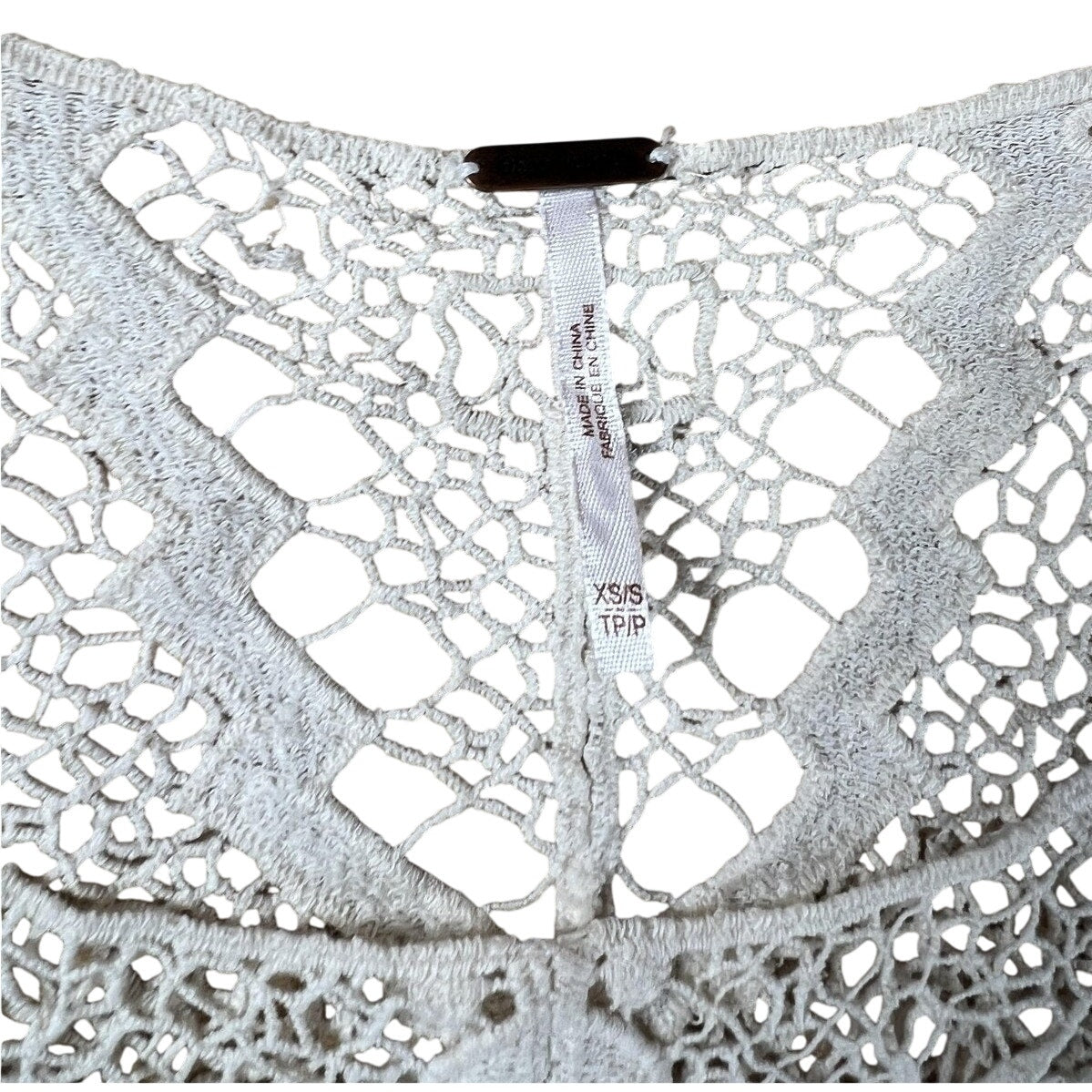 TRIPP Shirt Women's XS/S Beige Linen Lace Crochet Embellished Summer Beach