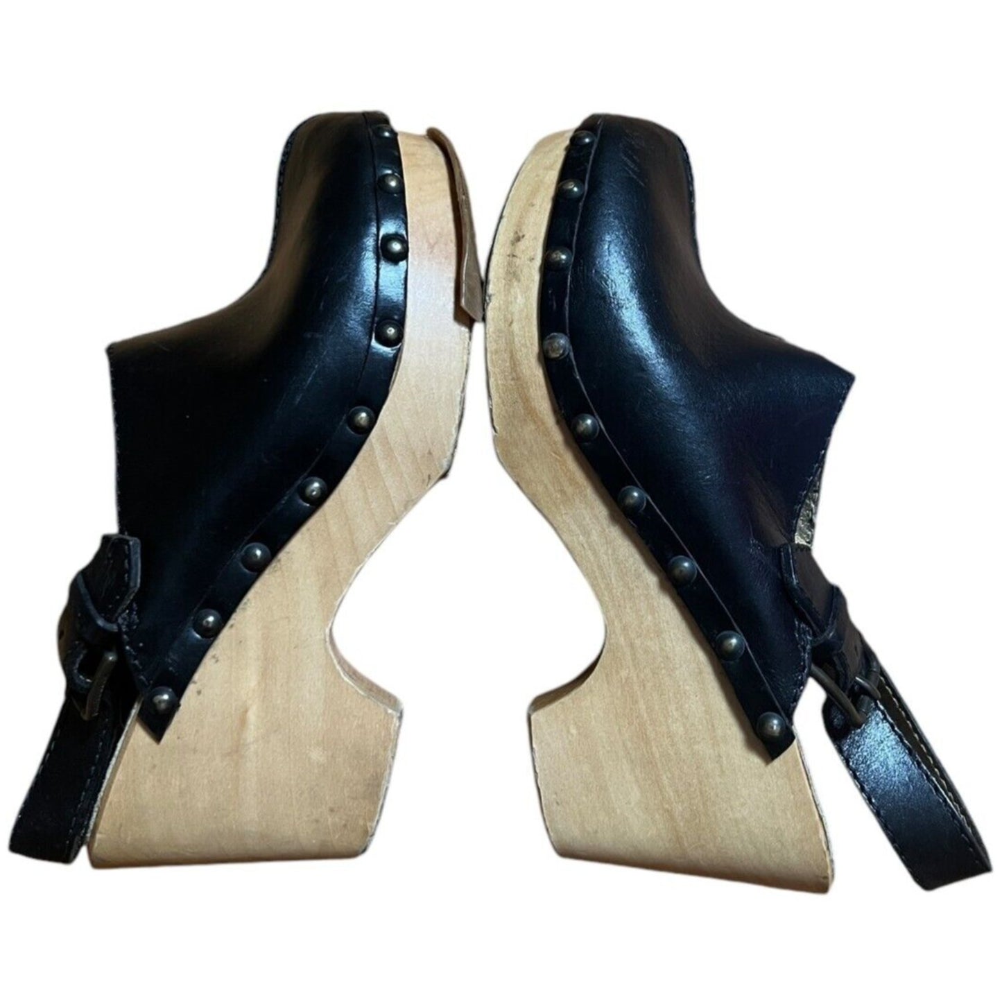 Dolce & Gabanna Black Leather Clogs Wood Size 37 US 7