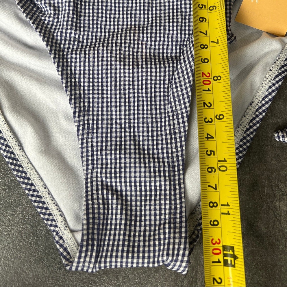 Kona Sol Swimwear Bikini Bottom Blue Striped OXford Small S NWT