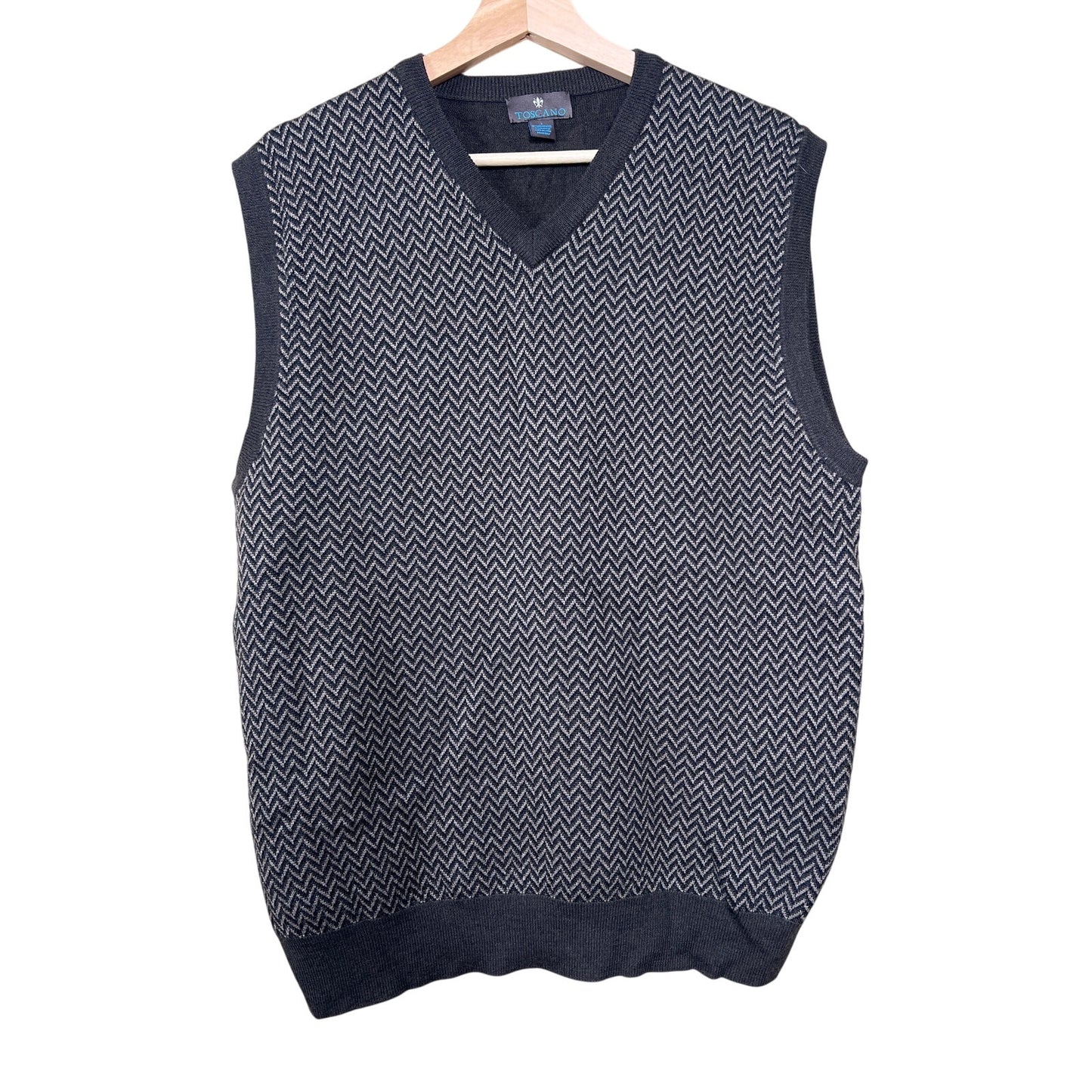 Toscano Wool Large V-neck Black & Gray Sweater Vest