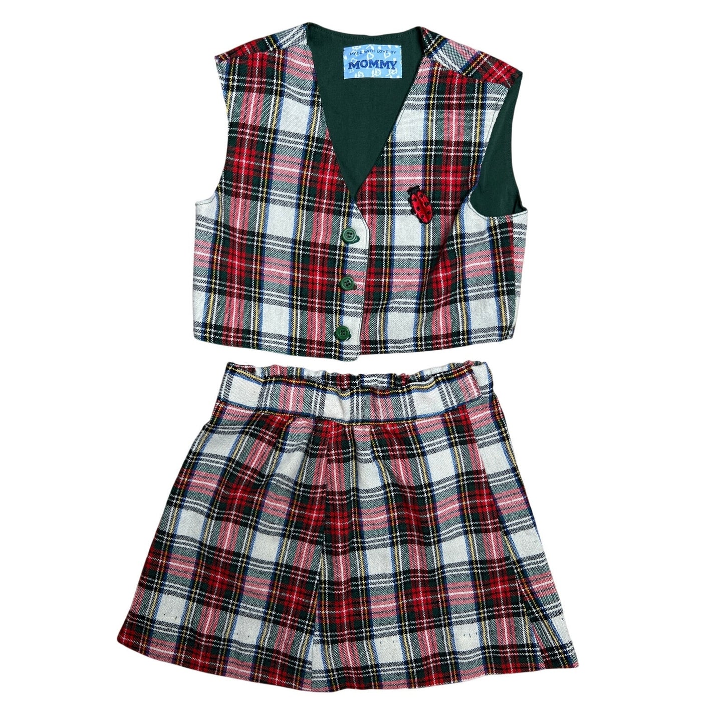 Made With Love By Mommy Handmade Two Piece Plaid Small Girl Vest/Skirt