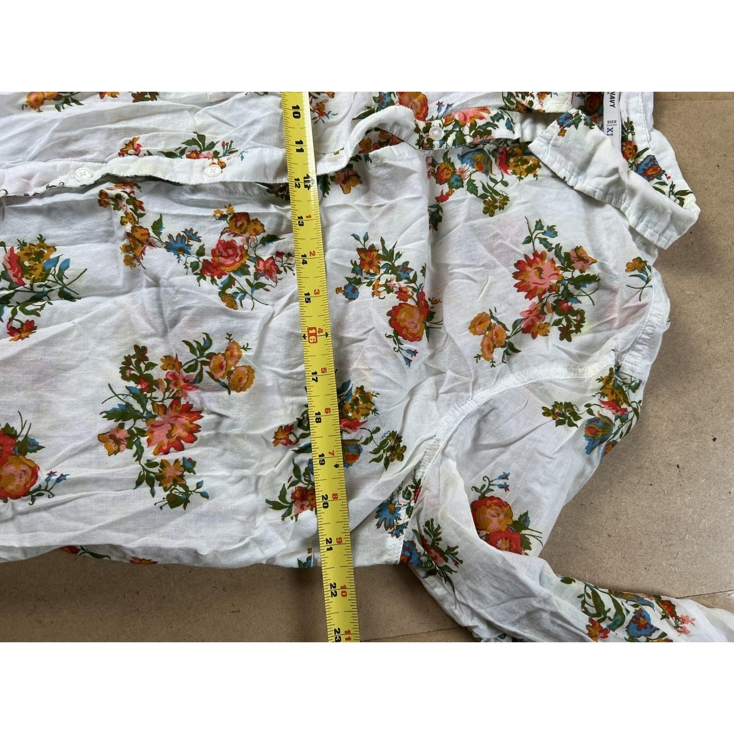 Old Navy Tunic Womens XL White Floral Button-Up Collared Long Sleeve Cotton