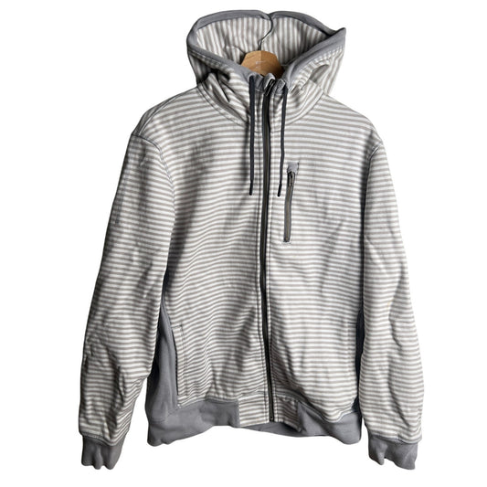 Lululemon Men Size L Grey-Brown / White Striped Zip Up Hooded Sweatshirt