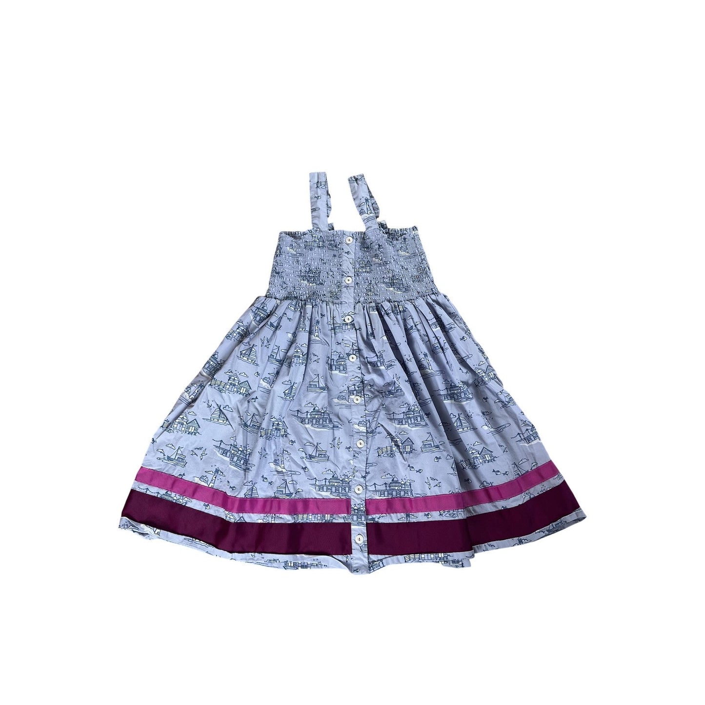 Matilda Jane Dress Girls 10 Blue Smocked Square Neck Strappy Knee Length