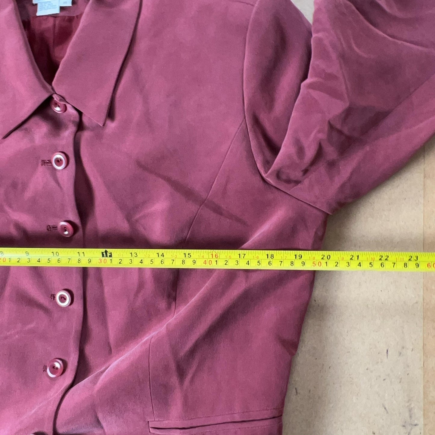 Due Per Due Cardigan Womens 14 Red Silk Lined Collared Pockets Button Business