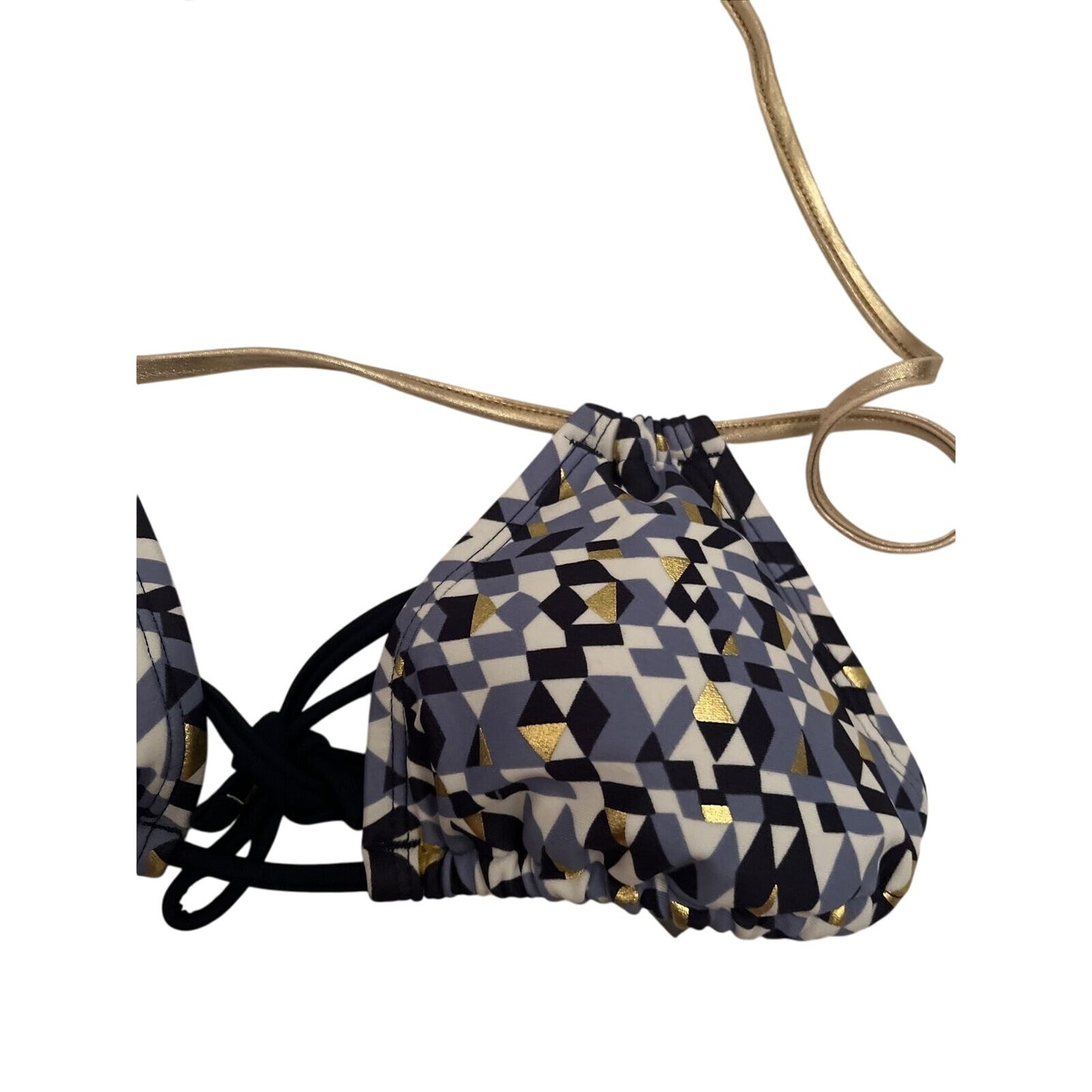 Aerie Swim Halter Triangle Bikini Top Blue Gold XS - EUC