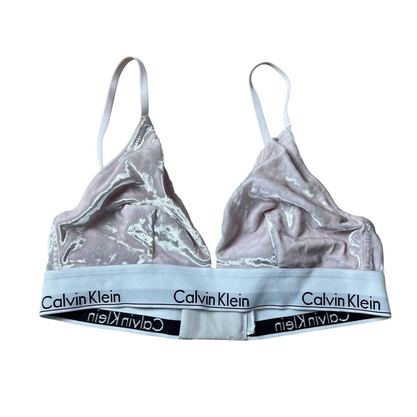 Calvin Klein Bra Womens S Pink Bralette Velvet Wireless Lightly Lined Logo