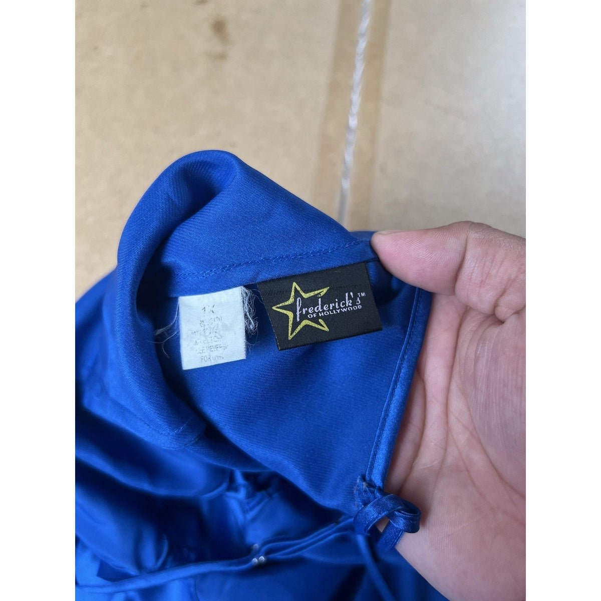 Frederick's Of Hollywood Slip Womens 14 Blue Satin Bow Cutout Nightgown
