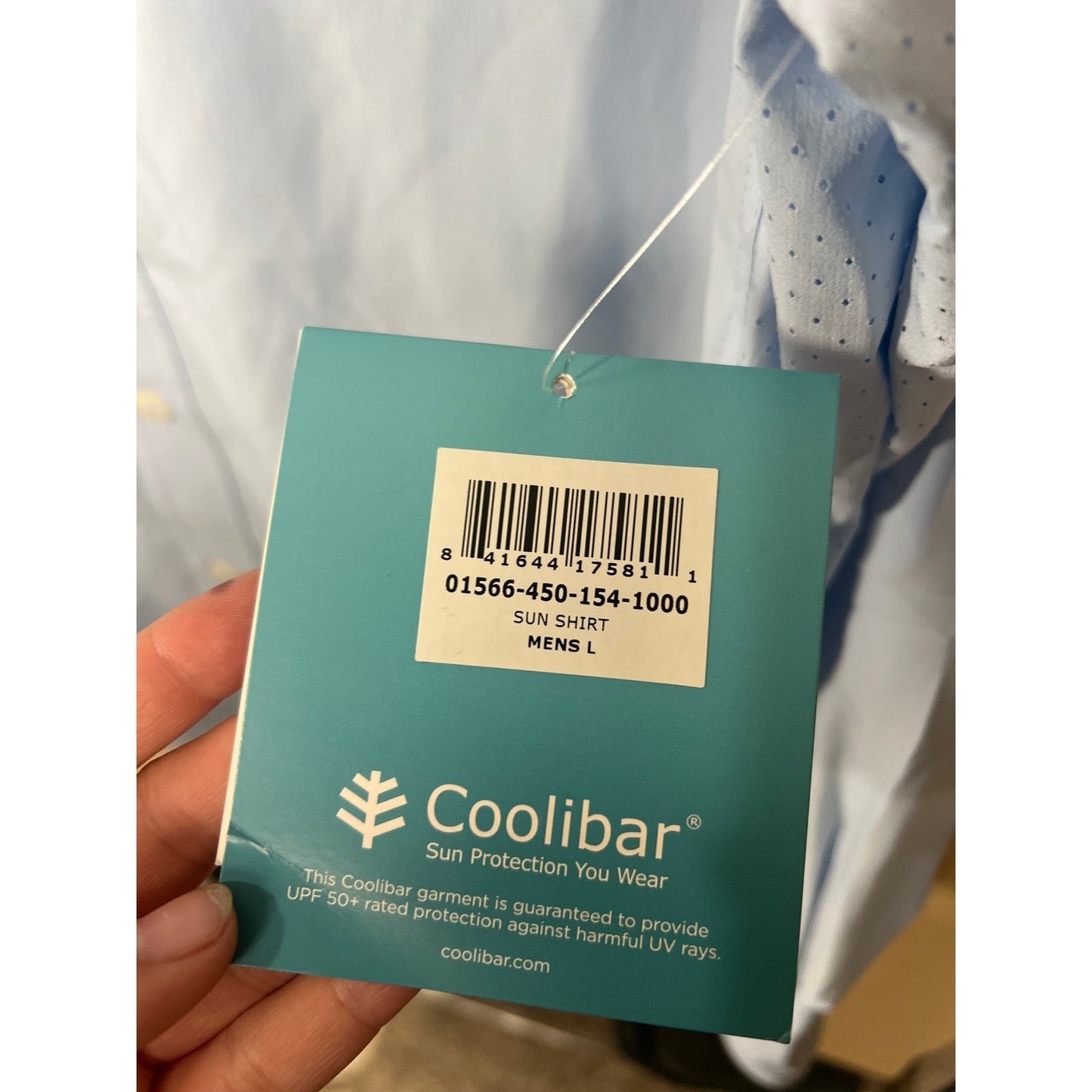 NWT Coolibar UPF 50+ Men Light Blue Long Sleeve Button Down Size L