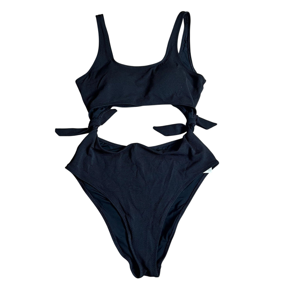 NWT Aerie One Piece Womens L Black Cheeky Cutout Lined Adjustable Bow Side Tie