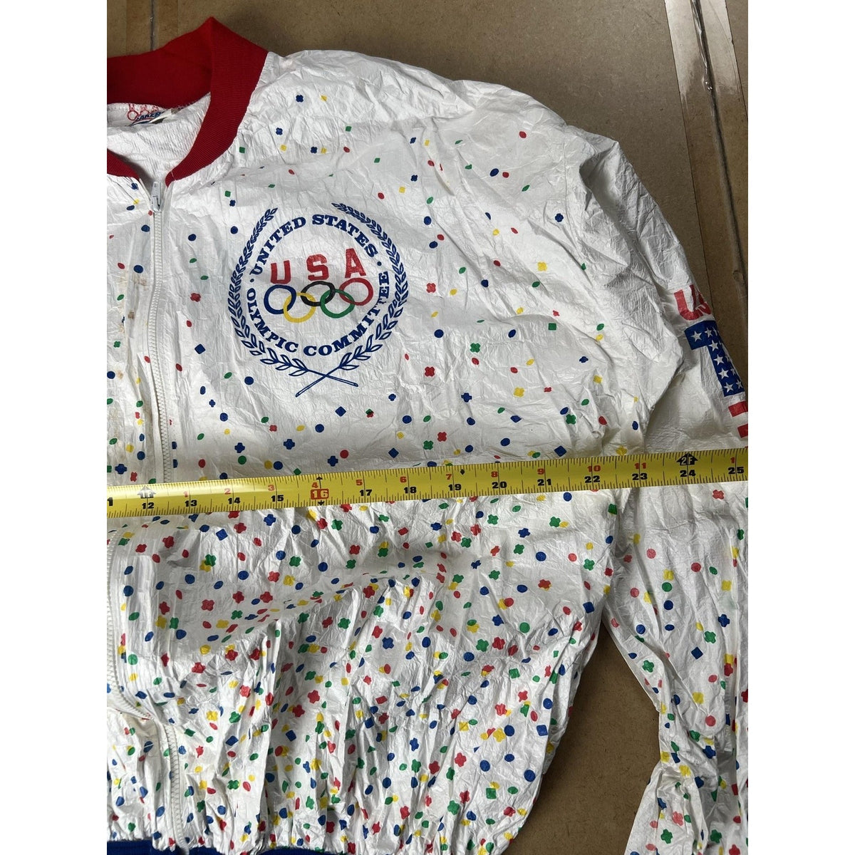 ALFA INTL CORP Jacket Mens XL White Windbreaker USA Polka Dot Olympic Logo