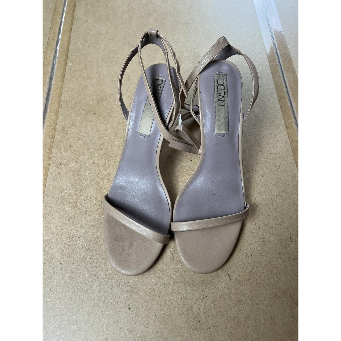 DETAN Shoes Womens 10 Beige Strappy Leather Open Toe Ankle Strap Stiletto Heel