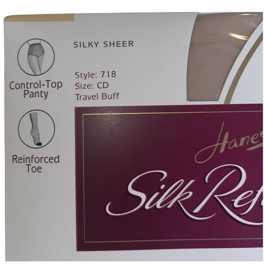 NWT Hanes Silk Reflections Silky Sheer Control Top Pantyhose Travel Bluff Sz CD