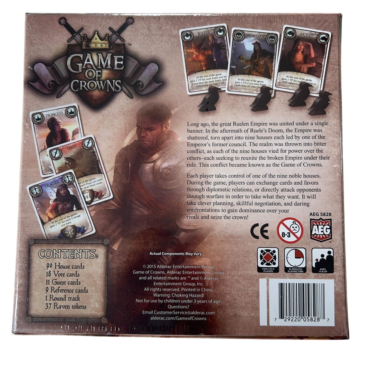 Alderac Game Of Crowns Strategy Board Game 2015 4-8 Players Diplomacy AEG