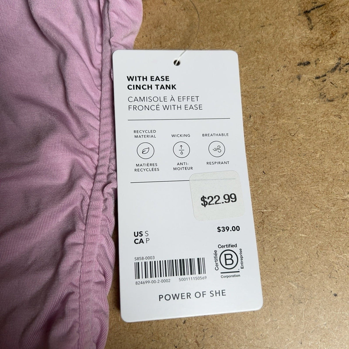 Athleta Tank Womens S Pink With Ease Cinch Tank Moisture Wicking Yoga Activewear