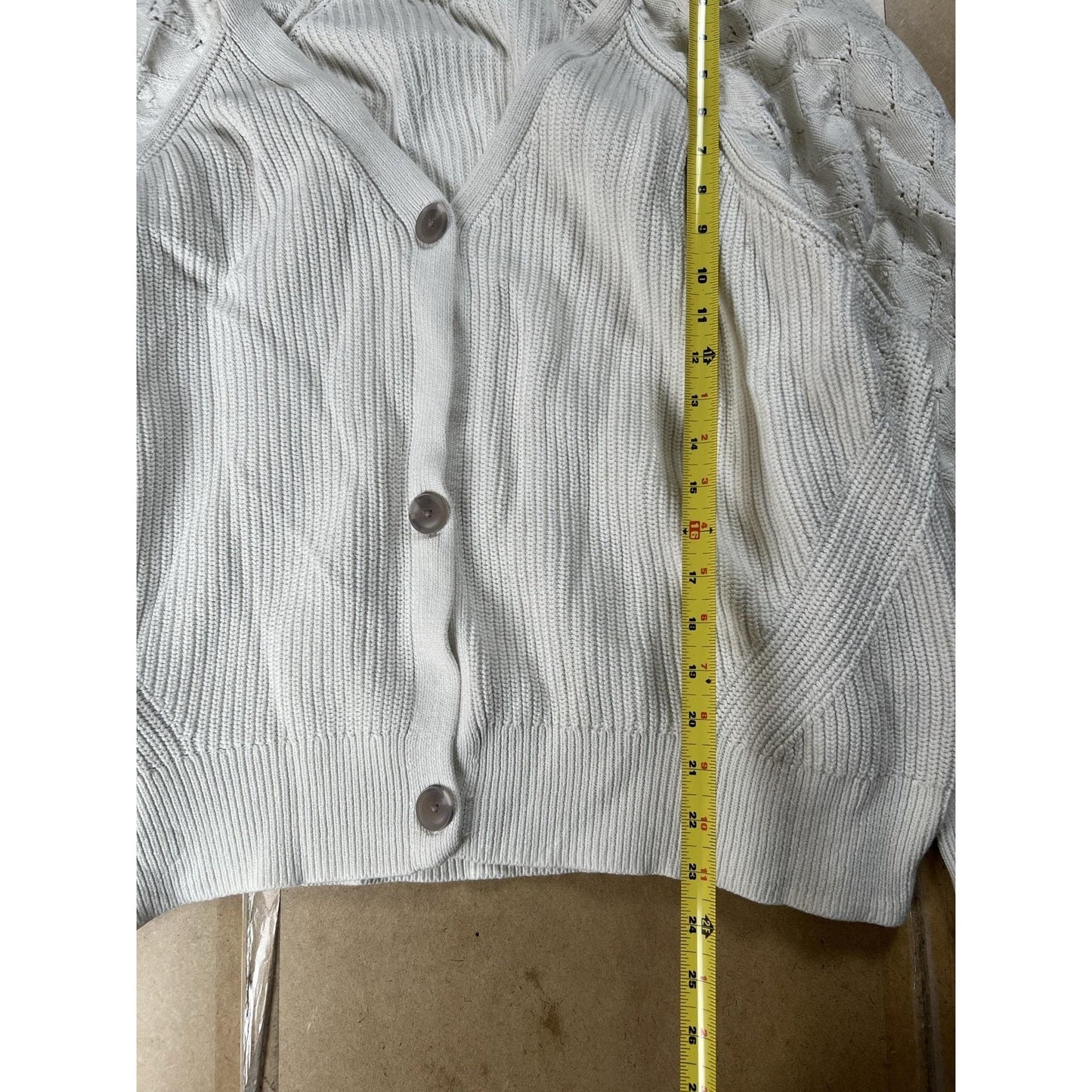 Cardigan Womens 4X White 100% Cotton Lightweight V-Neck Raglan Tight-Knit Button