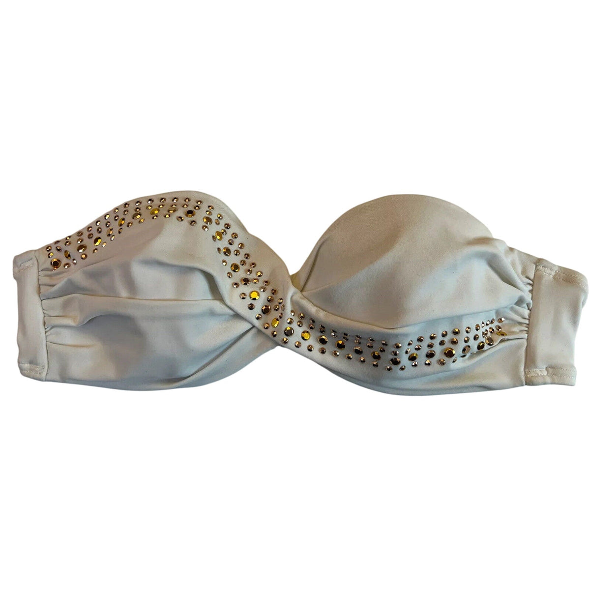 Victoria's Victoria Secret Bikini 34B, White With Gold Rhinestones, Padded - EUC